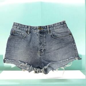 Amuse Society High-Rise Distressed Denim Shorts Blue Frayed Hem Women's Size 27